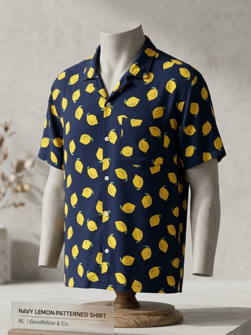 Goodfellow & Co Navy Shirt with Yellow Lemon Print